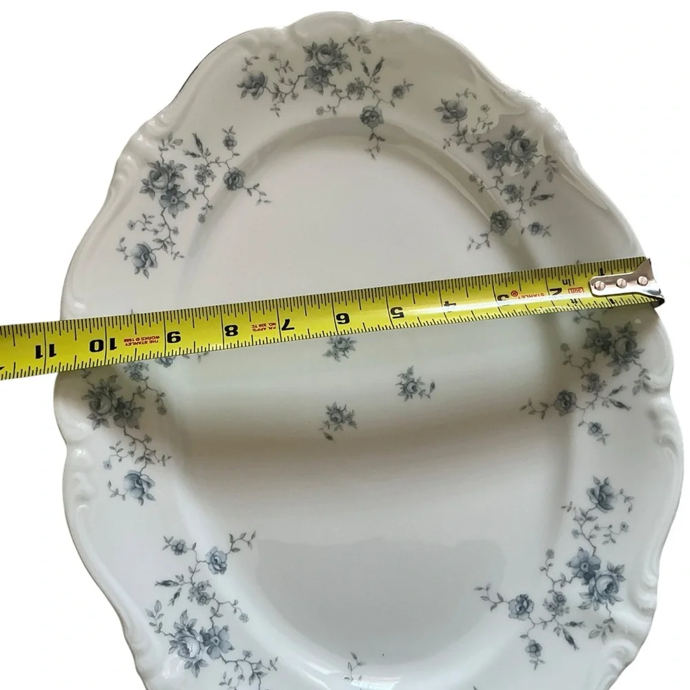 Vintage Johann Haviland Bavaria blue garland oval serving plater 15” silver rim